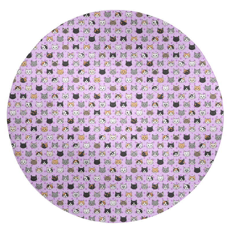Tapis de zone mauve kitty chat, Rond 5 pi