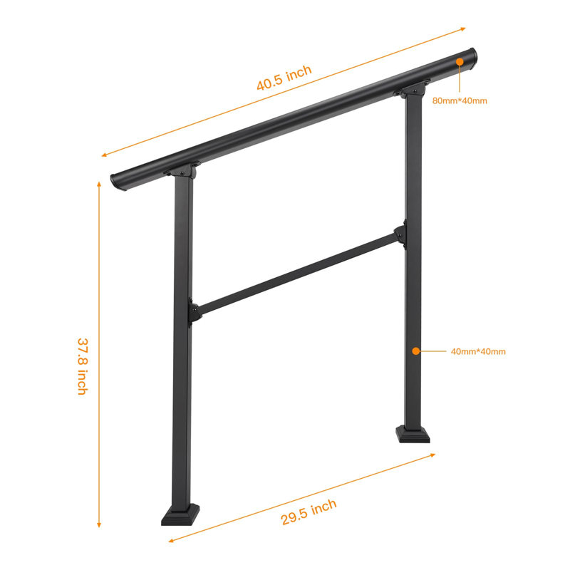 Outdoor Step Handrail, 3 To 4 Step Stair Railing, Black Wrought Iron Stair Handrail With Installation Kit