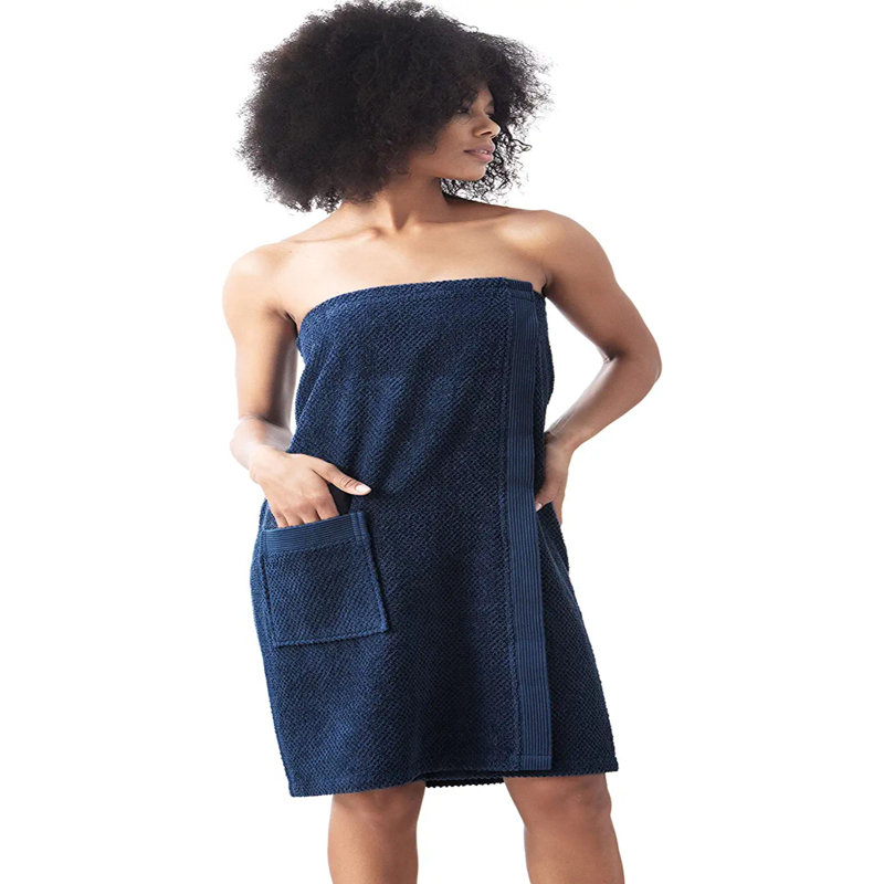 Peignoir au-dessus du genou avec poches MaKee, Bleu marine, XXL