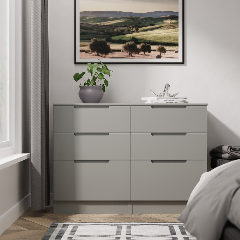 110 cm W Chest of 6 Drawers, Grey