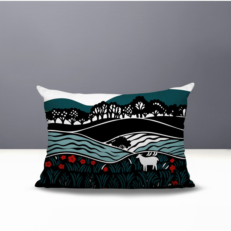 Oreiller rectangulaire intérieur / extérieur Voldy Floral Landscape, Émeraude, Rectangle H 18 po x l 25 po