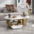 Winchester 47.24'' W Oval Stone and Faux Marble Coffee Table with Iron Base-1966076459