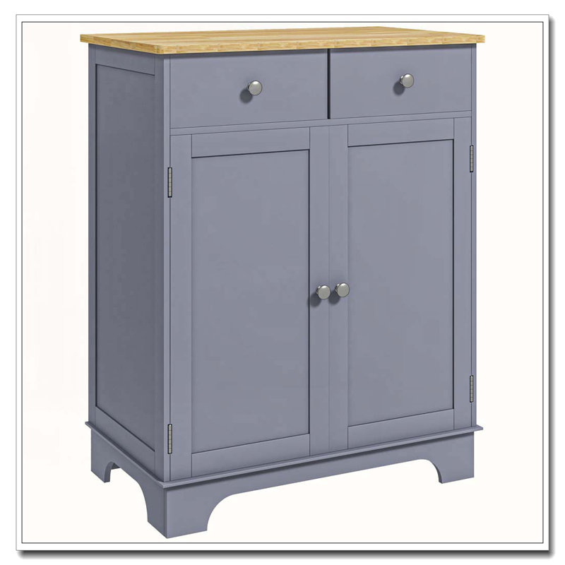 Buffet avec 2 tiroirs et tablette réglable, Gris