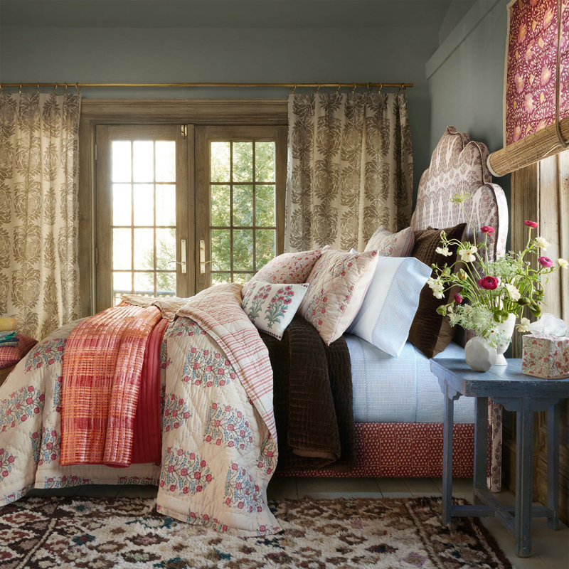 Jatin Quilted Throw Blanket, Terracotta/Peach Plaid