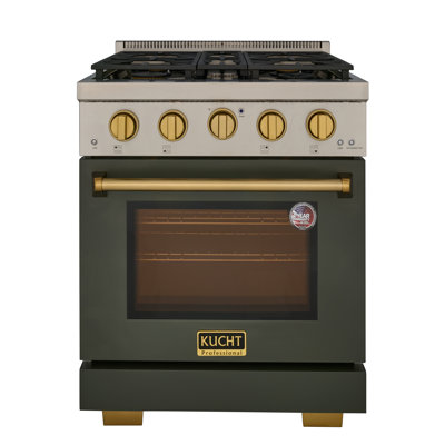 Cuisinière au gaz propane liquide autoportante Kucht KFX-X Series 30 po 4 brûleurs de 4,2 pieds cubes (vert olive avec or)