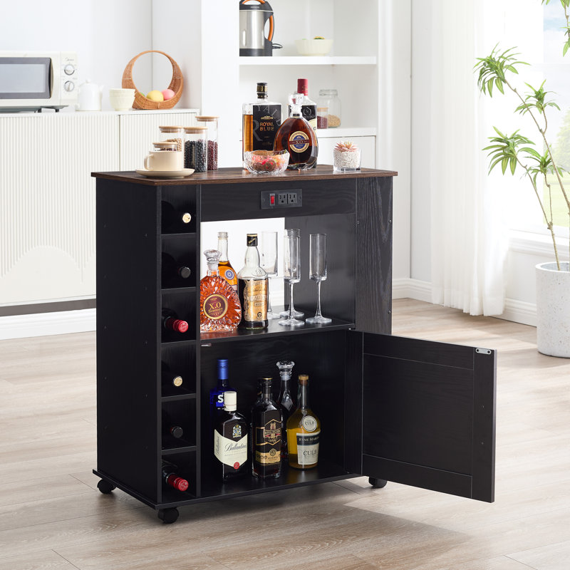 Nazaro Utility Cart with Wheels and Built-In Outlets, Black