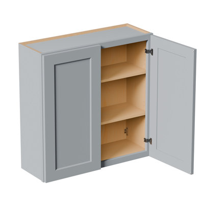 Armoires de salle de lavage de 27 pouces fixées au mur, armoire de rangement en bois massif au-dessus de la toilette, armoires de rangement de salle de bain avec 2 portes et tablettes Shaker, facile à assembler pour la cuisine, le garage - gris foncé