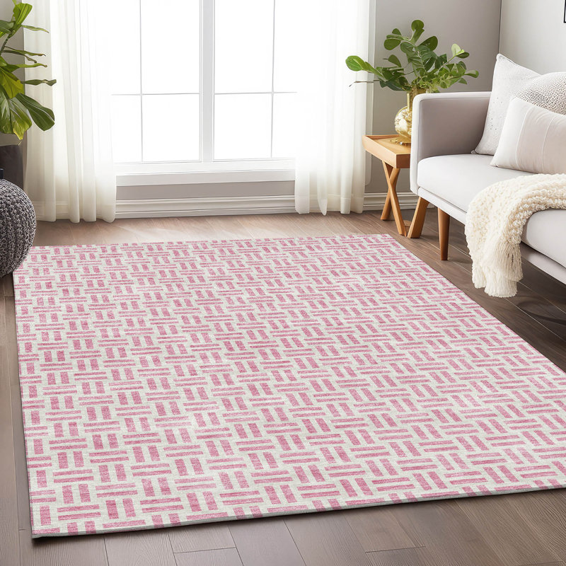 Premium Machine Washable Prisco Pink Rug, Rectangle 10' x 14'