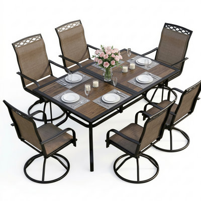 Table de salle à manger en métal 7 pièces avec chaises pivotantes et table rectangulaire Yardgrace