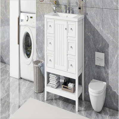 Meuble-lavabo 36 po avec lavabo, une armoire et trois tiroirs, panneau de bois massif et panneau de fibres à densité moyenne