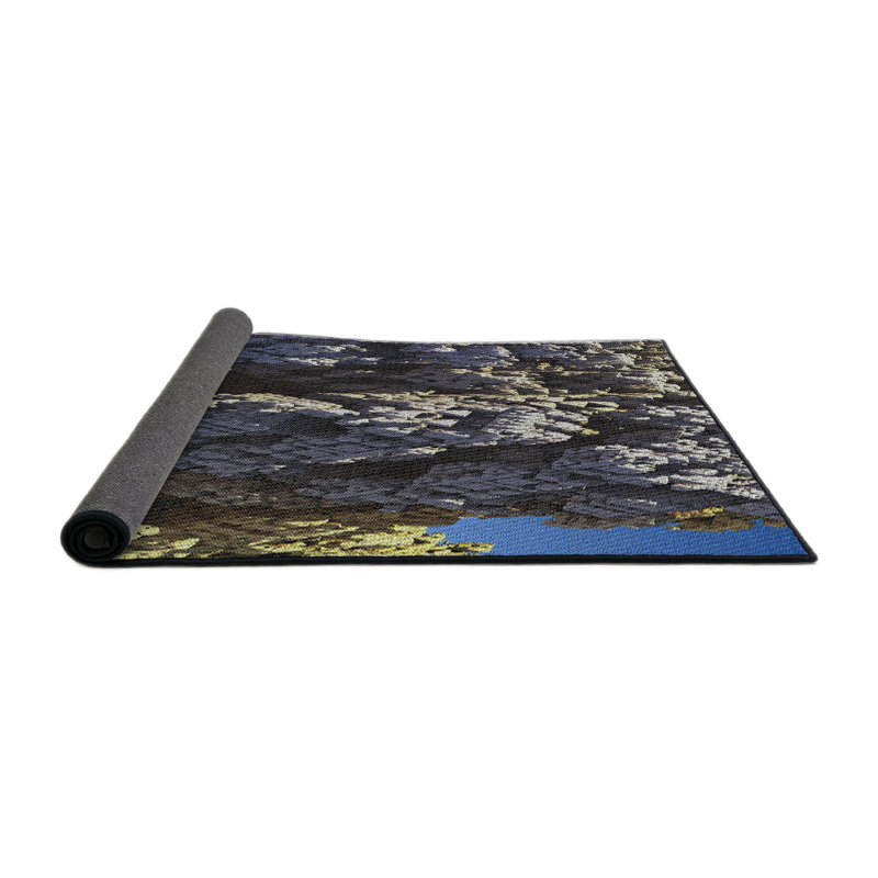 Tapis bleu/noir/gris à tisser électrique, Rond 5 pi
