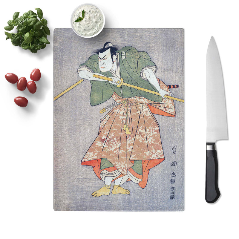 Tempered Glass Nizaemon in Ceremonial Robes by Utagawa Toyokuni Chopping Board, 20 cm x 28.5 cm