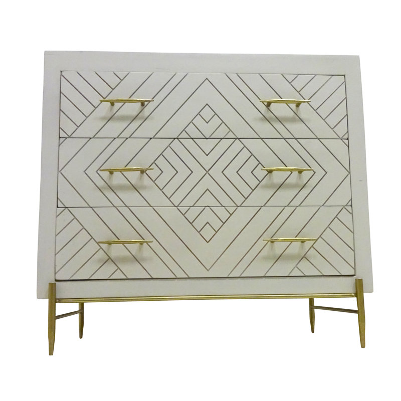 Commode 3 tiroirs en bois massif de 38 po