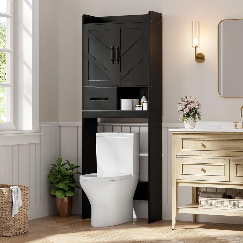 Over The Toilet Storage Cabinet Bathroom Organizer Space-saving Toilet Rack, Black