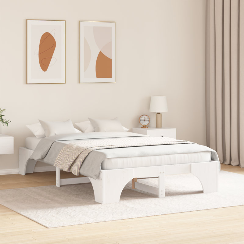 Bed Frame Solid Pine Wood Durable, Double (4'6), White