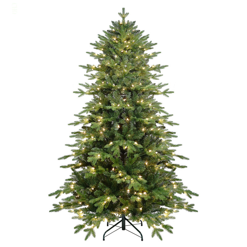 Arbre de Noël 5 pi en PVC + PE avec 200 lumières UL chaudes - 1488 pointes, branches articulées, aiguilles réalistes, support en métal robuste, assemblage facile