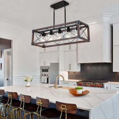 Industrial Farmhouse Iron Chandelier For Dining Room & Kitchen, Adjustable Rectangle Pendant Light