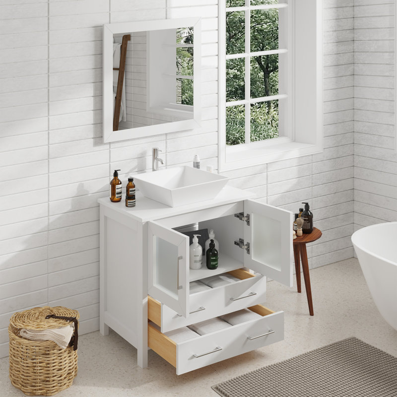 Ensemble de meuble-lavabo simple avec miroir , Blanc, l 30 po