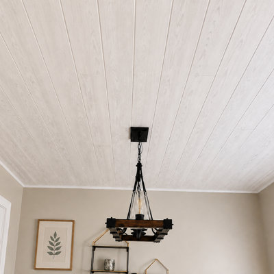 Glue Up Styrofoam Whitewash Ceiling Planks For a Stunning Shiplap look with easy installation, Pack of 24