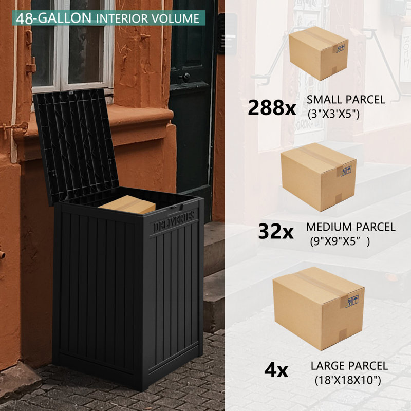 Black 48 Gallon Lockable Resin Deck Box
