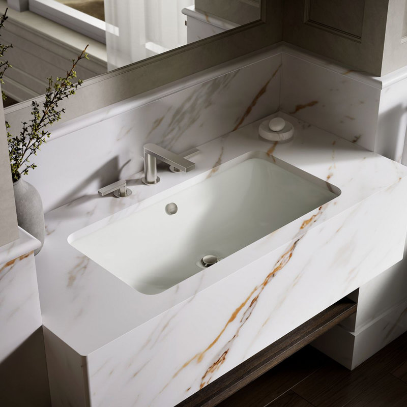 Iron Plains®Trough Rectangle Dual Mount Bathroom Sink with Overflow, Dune