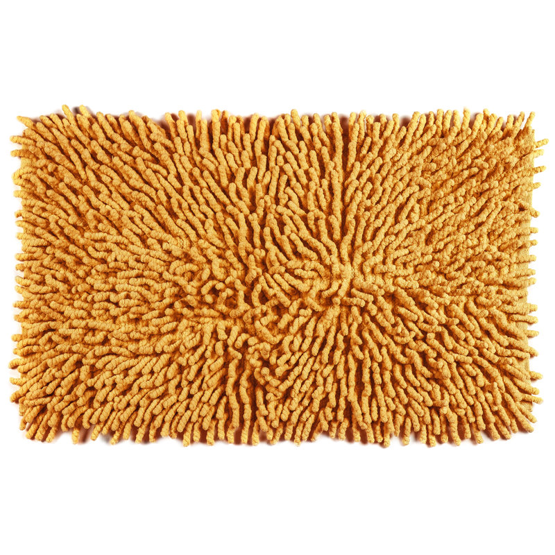 Orange Chenille Cotton Shag Bath Rug with Non-Slip Backing