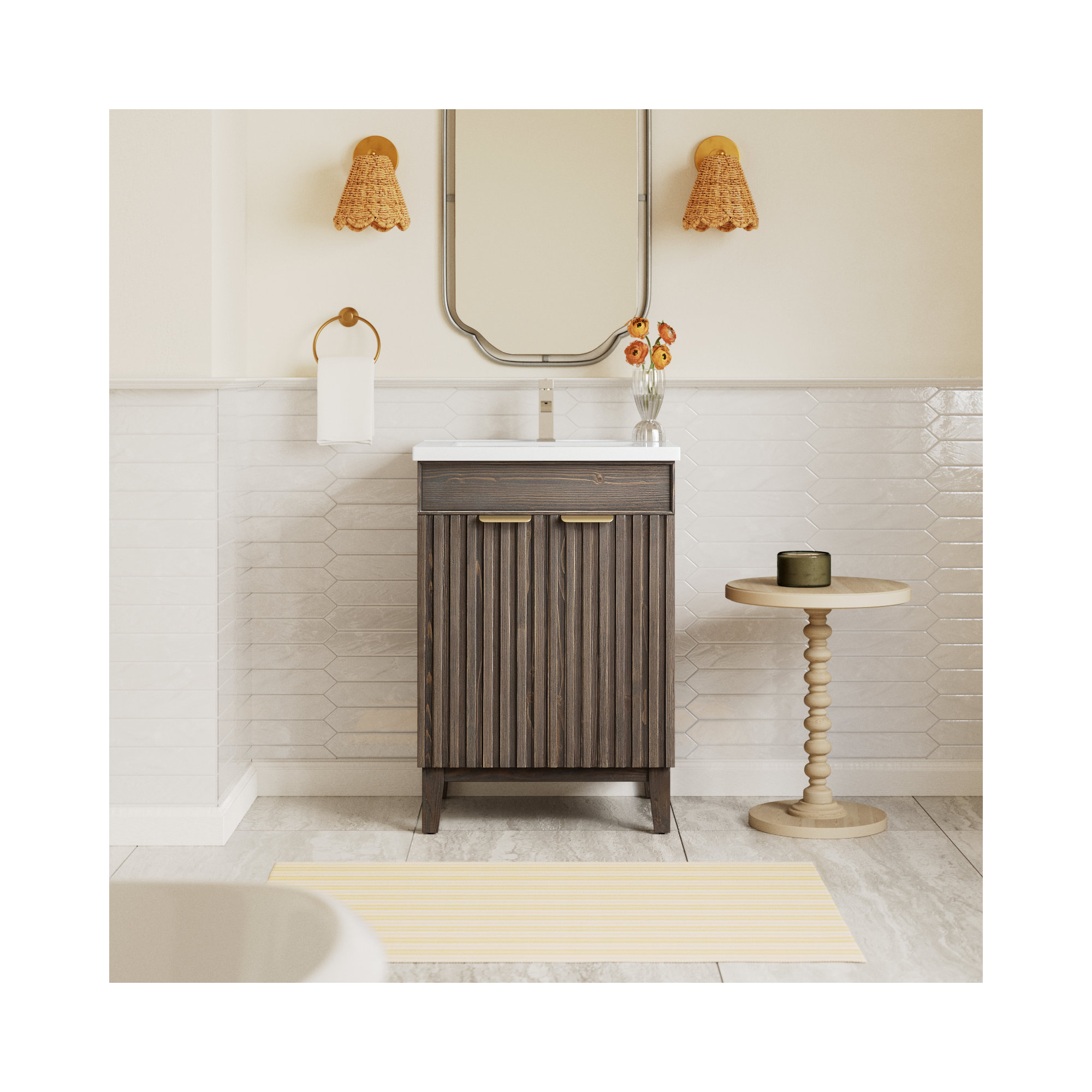 Dansfield 24'' Single Bathroom Vanity, Spruce Antique Brown, Brushed Gold