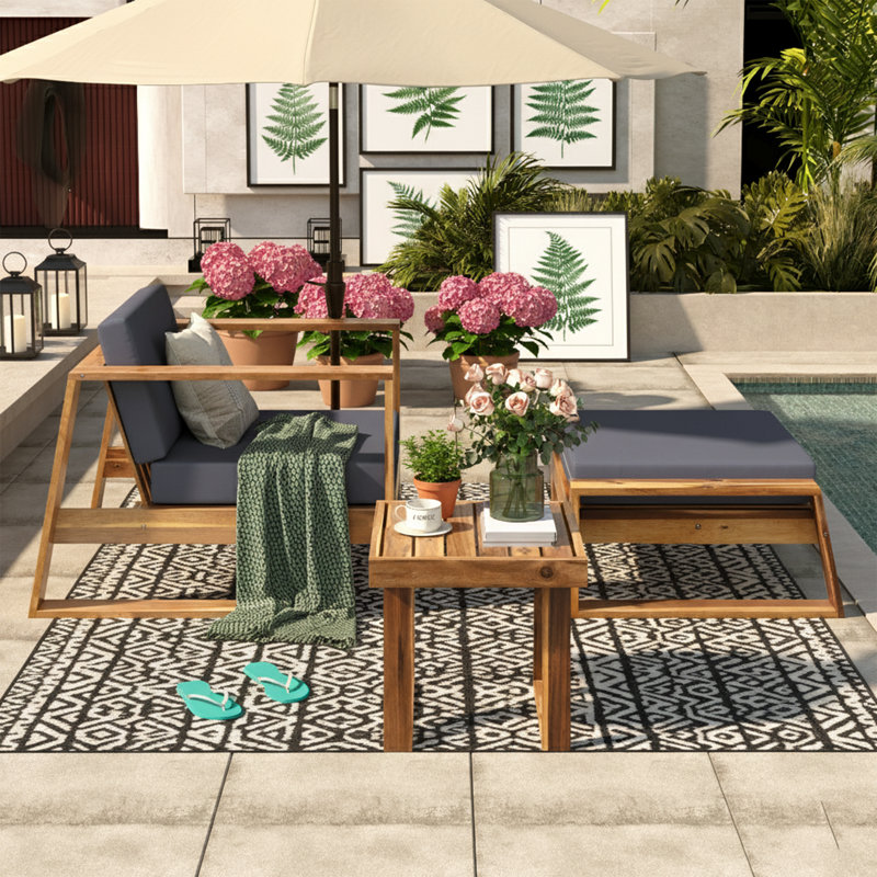 Set of 2 Gray Acacia Wood Outdoor Lounge Chairs - Weather-Resistant Frame - Cushions Included, Gray