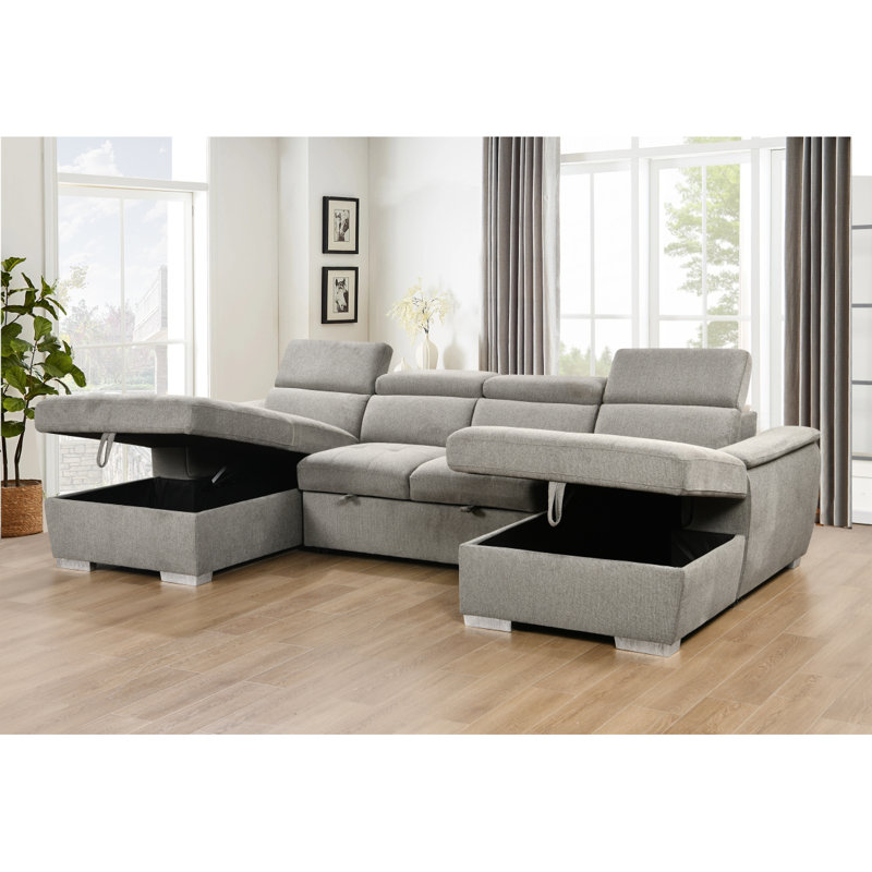 Canapé-lit en forme de U Boneless, surdimensionné de 121 pouces - lit escamotable 2 en 1, canapé-lit modulaire avec méridienne de rangement double pour meubles de salon, gris clair