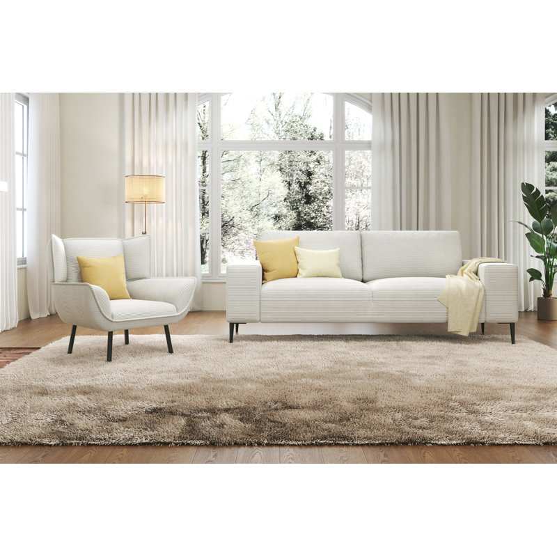 Brynnly 89" White Corduroy Sofa and Chair Set with Deep Seats
