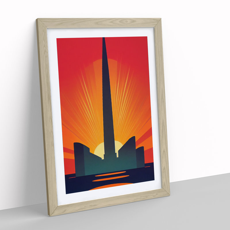 Splendid Art Deco Sunset No.2 - Wall Art, 34cm H x 25cm W x 2cm D, Oak Framed