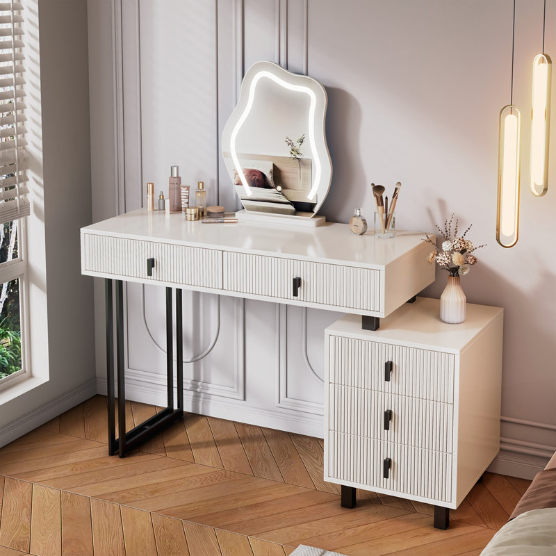 Modern Makeup Table with Storage Drawers & Side Cabinet