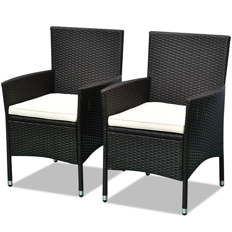 Chaises de salle à manger en rotin et osier 2 pièces Outsunny avec coussins et pieds antidérapants