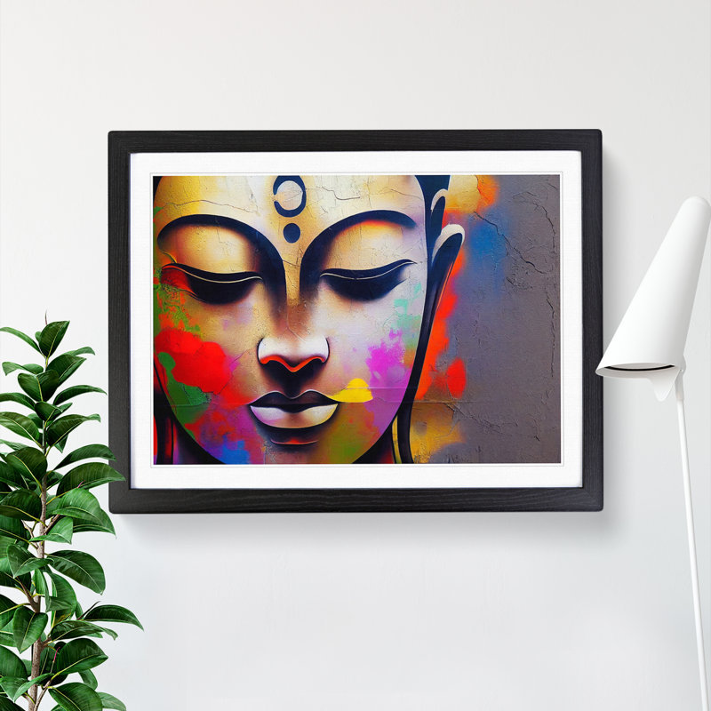 XH1022-6565X Paint Drip Buddha Vol.2 - Single Picture Frame Print, Black, 46cm H x 64cm W x 2cm D