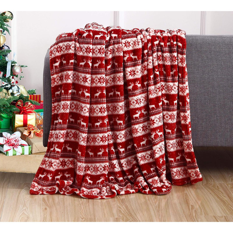 Jeté en molleton imprimé Velvet Touch, Renne rouge rayé