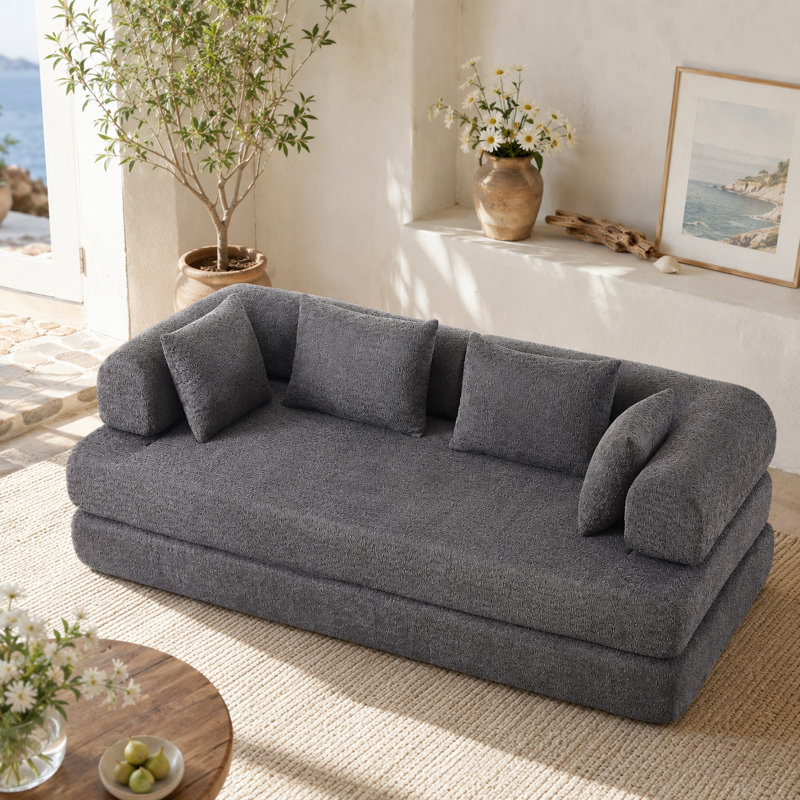 Canapé-lit modulaire en chenille convertible de 78,9 po avec accoudoirs amovibles, ressorts ensachés et 4 coussins Mirelle