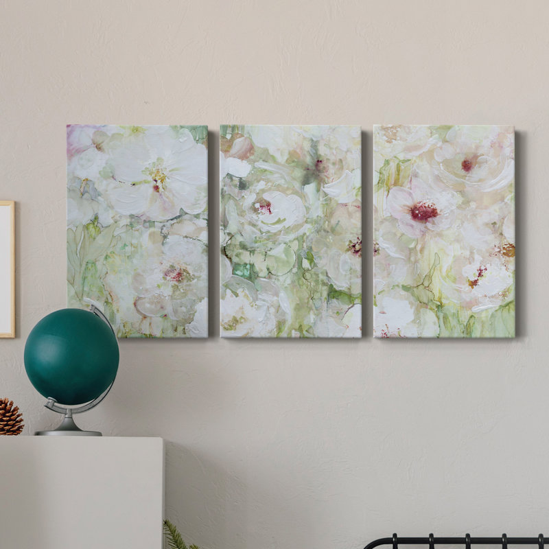 Jardin Blanc - Toile tendue avec châssis de qualité supérieure - Prêt à être accroché, H 18 po x l 36 po x P 1 po
