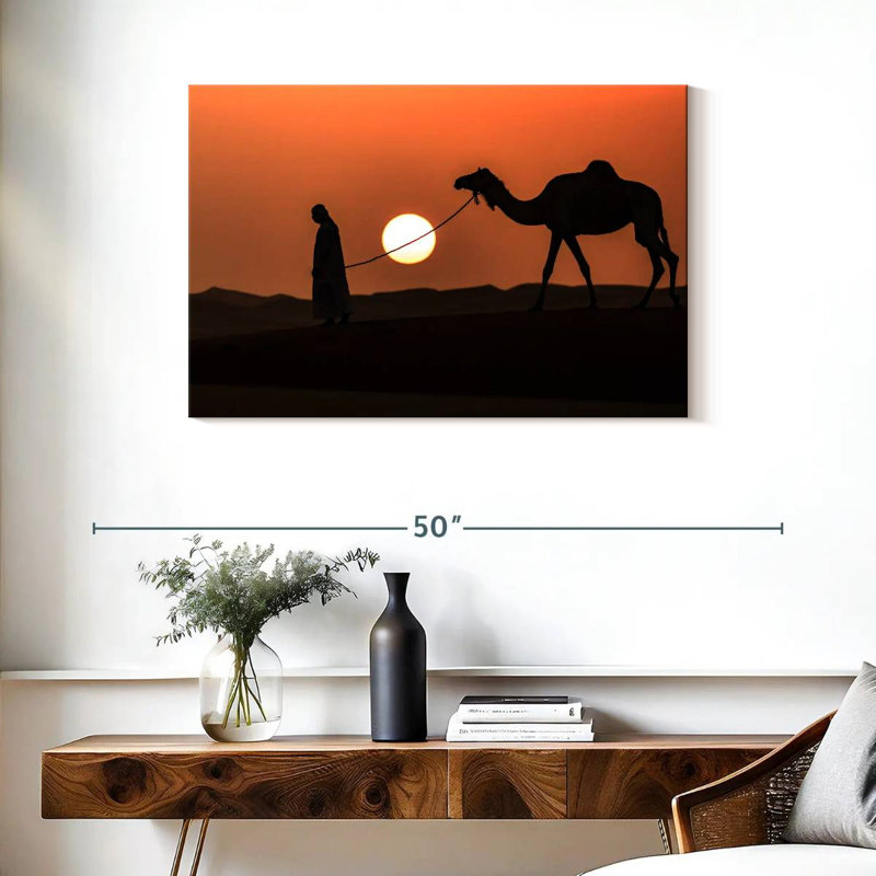Silhouette d'homme et de chameau, H 24 po x l 36 po
