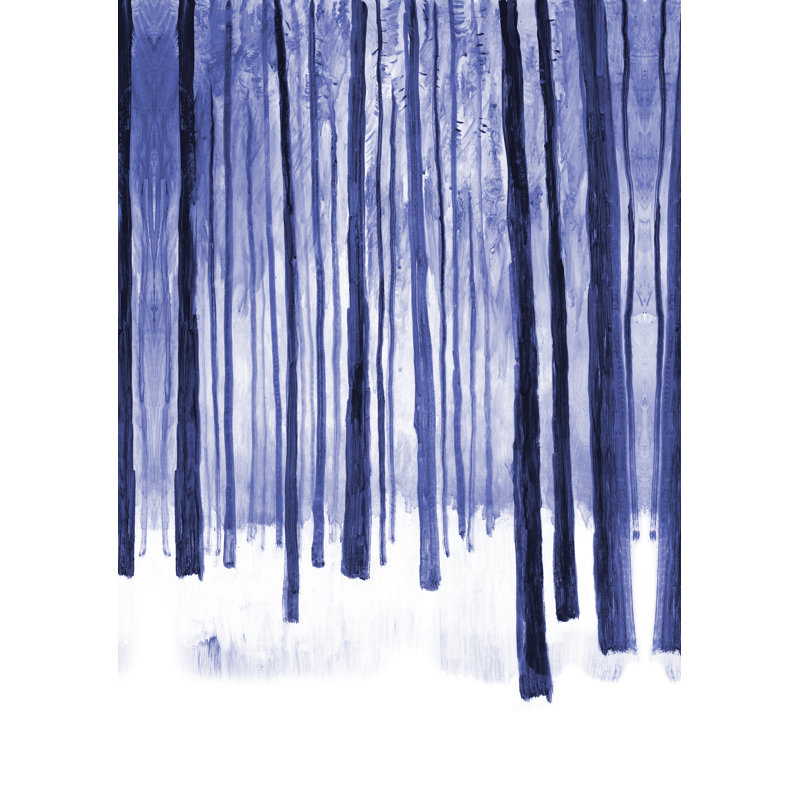 Abstract Navy Stroke Forest - Painting Print, 46cm H x 30cm W, Black Floater Framed
