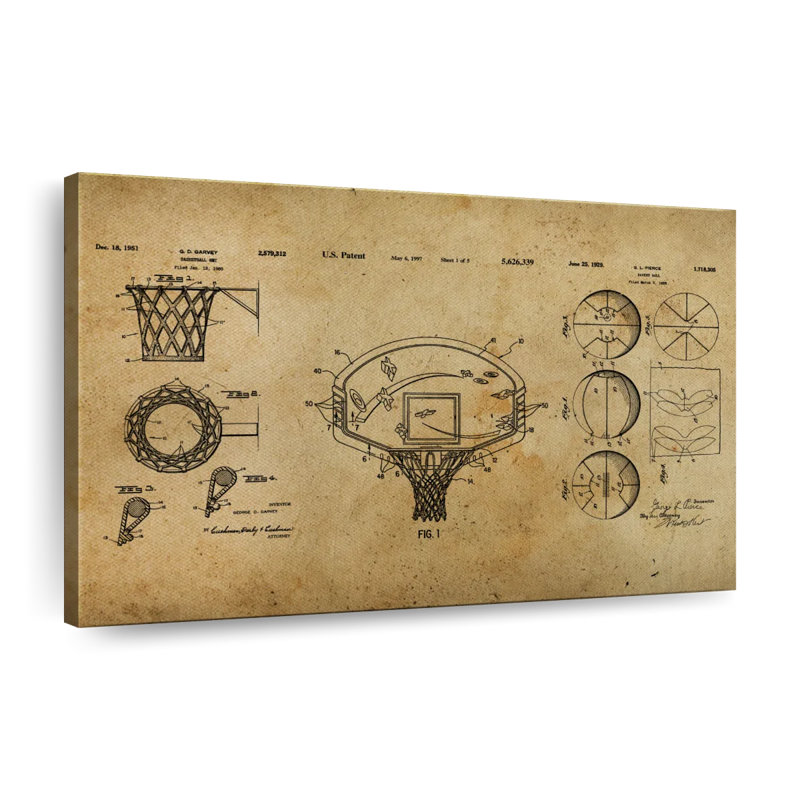 Basketball Brevet Compilation sur toile, H 34 po x l 51 po x P 1,25 po