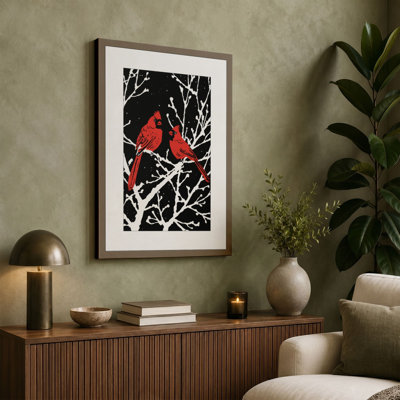 Cardinals in Winter Minimalist - Wrapped Canvas