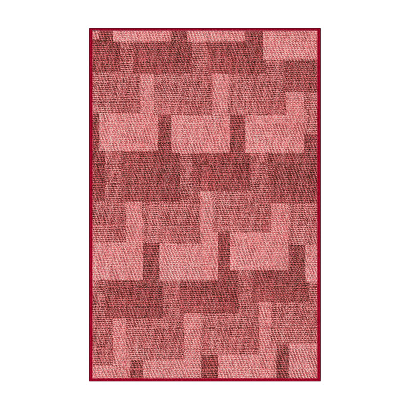 Tapis rouge en laine à motif géométrique Gino, Rectangle 6 pi x 9 pi