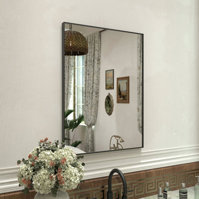  Miroir de salle de bain mural mural mat noir l 24 po x H 30 po Kaydeigh