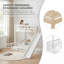 Lit superposé en pin massif avec rails de sécurité; Lit superposé blanc avec glissade et escalier de rangement-463393867