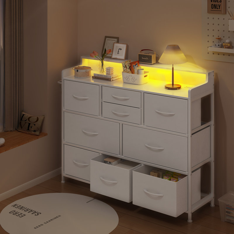 9 Drawers Bedroom Dresser With Charging Station , White