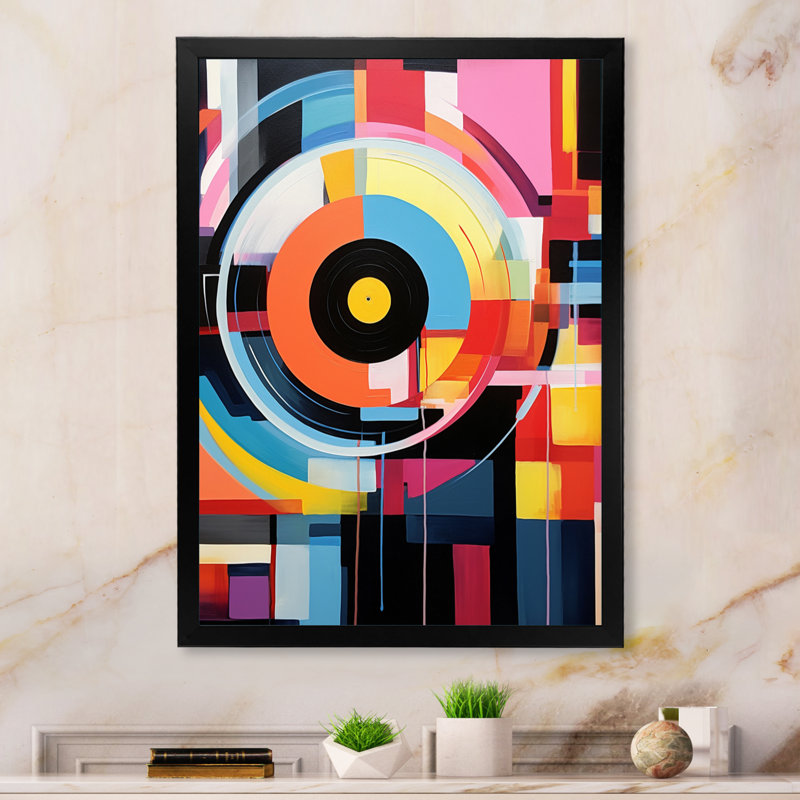 Popart, disque vinyle Reverie I sur toile, H 40 po x l 30 po x P 1,5 po, Cadre simple noir