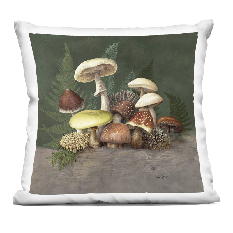 Coussin décoratif imprimé Mushroom and Ferns Nature par Tim Coffey, Mushrooms and Ferns Nature