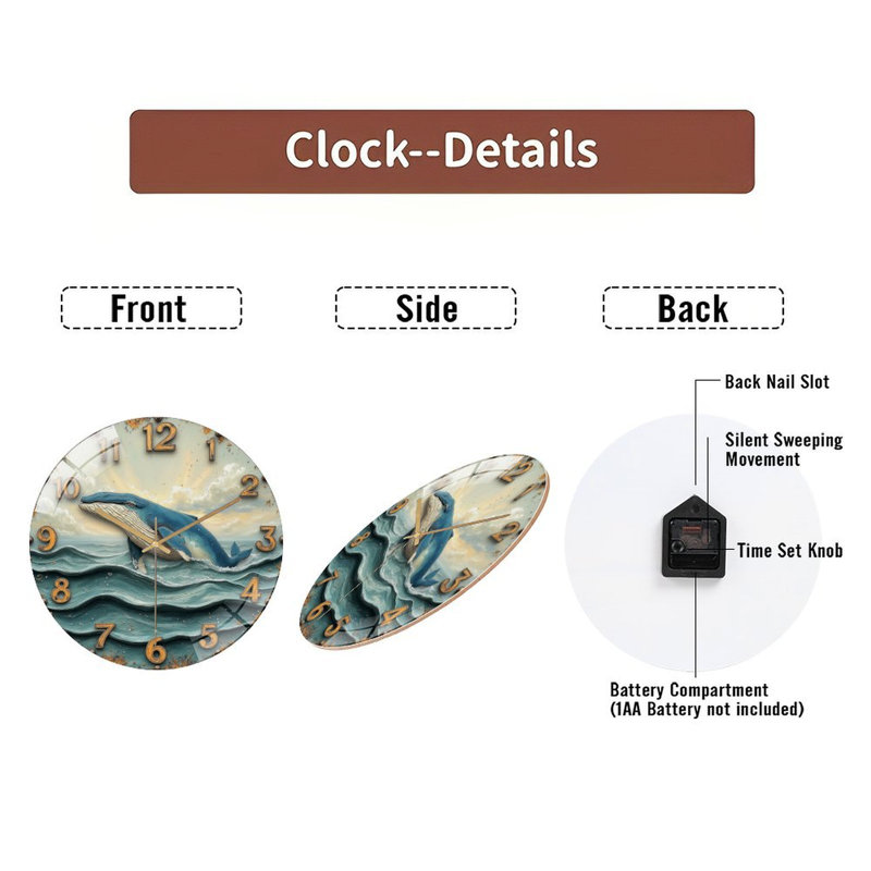 Horloge murale en forme de baleine bleue - conception unique - horloge murale en verre 12 po