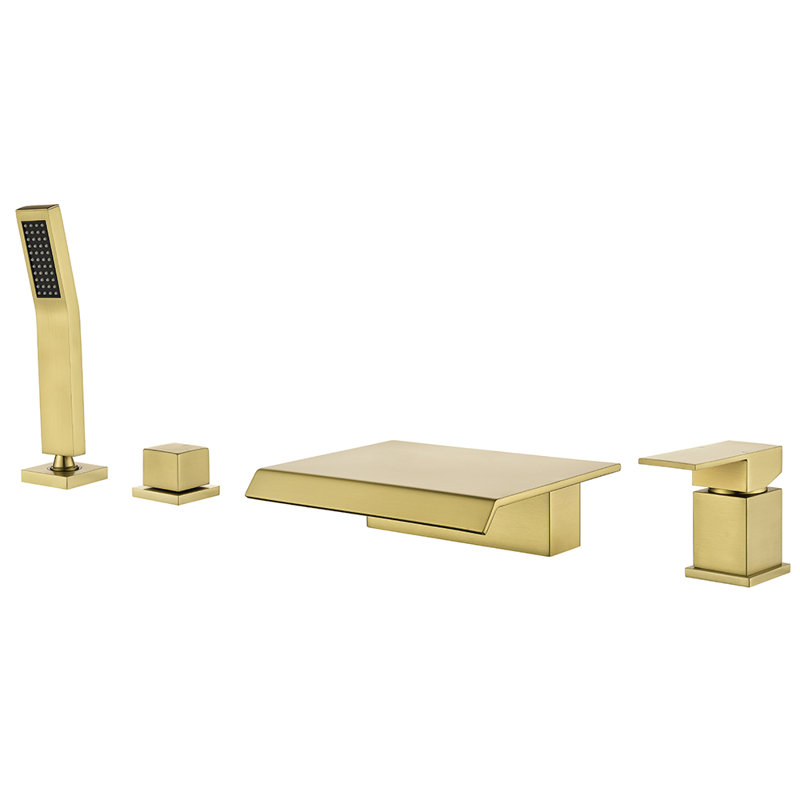 Deck Mount Roman Tub Faucet Set Waterfall High Flow Bathtub Faucets, Brushed Gold