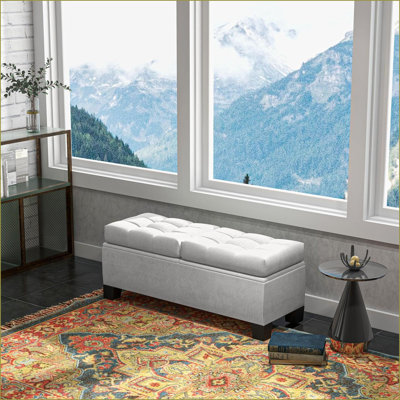 Banc de rangement repose-pieds, banc capitonné à boutons crème de 46 po avec cadre en acier pour le salon, vestibule | Bois | Noir